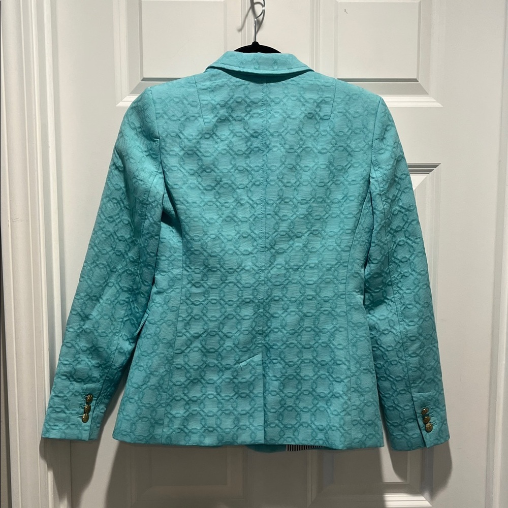 Banana Republic Tiffany Mint Blue Textured Blazer gold military preppy buttons - Picture 9 of 13